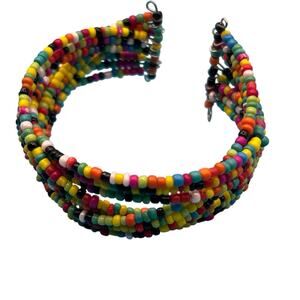 Multicolor Multi Beads Beaded Wire Coil Braided Cuff Bracelet 6" Boho